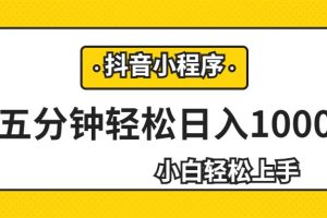 轻松日入1000+，抖音小程序最新思路，每天五分钟，适合0基础小白