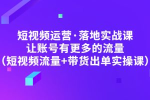 短视频运营·落地实战课 让账号有更多的流量（短视频流量+带货出单实操）