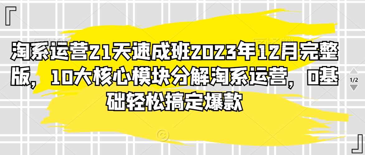 淘系运营21天速成班2023年12月完整版，10大核心模块分解淘系运营，0基础轻松搞定爆款