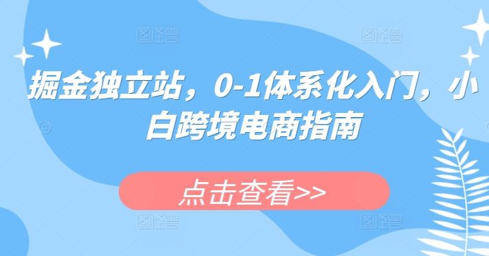 掘金独立站，0-1体系化入门，小白跨境电商指南